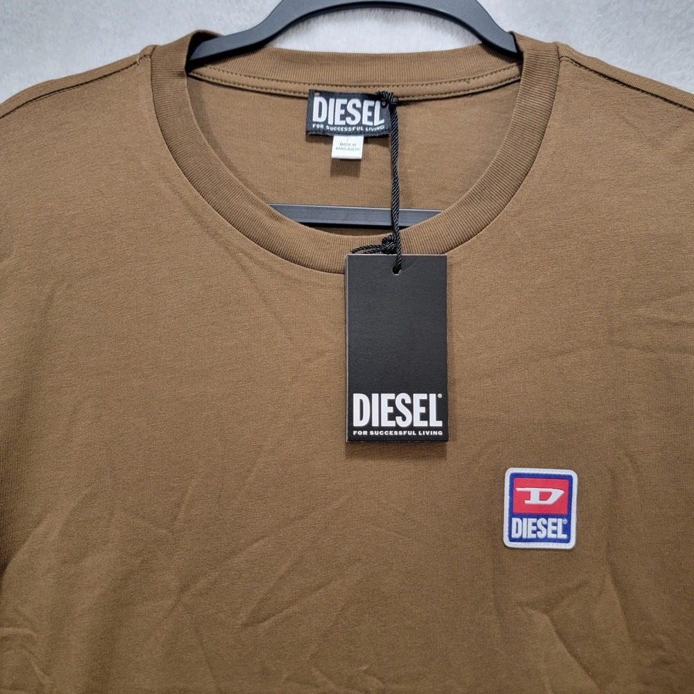 NWT Diesel T Just 16 T Shirt Coffee Brown Short Sleeve Patch Logo Men XL